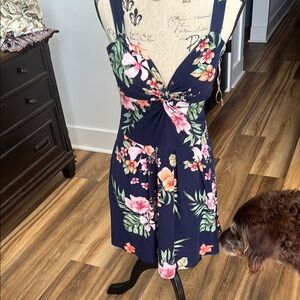 Planet Gold Floral Mini Dress - Navy and Pink